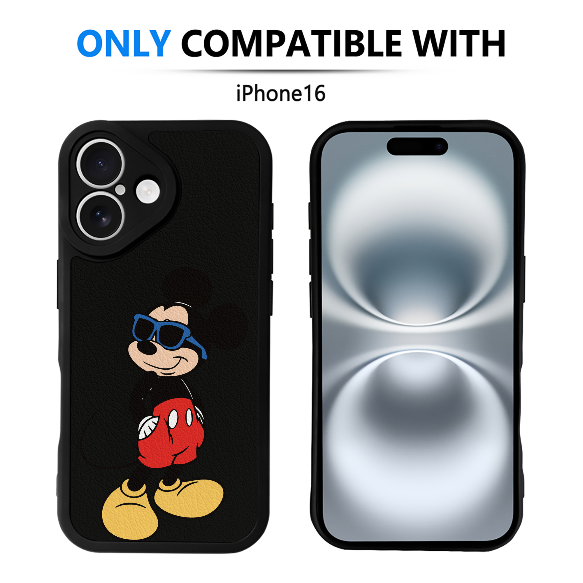 （画像用） ミッキーマウス Mickey Mouse 【iPhone 16シリーズ対応】シリコンスマホケース（レザー調） 材質：シリコン